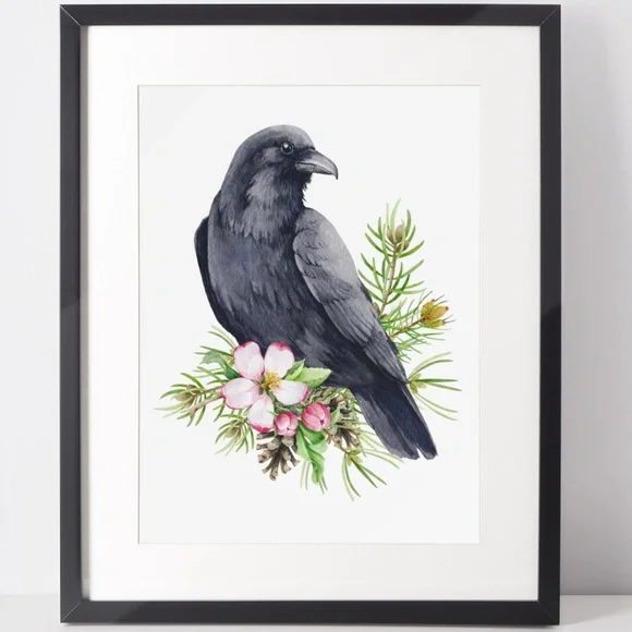 Raven Crow Bird Wall Art Watercolor Illustration Print Poster Card Unframed - Picture 2 of 7